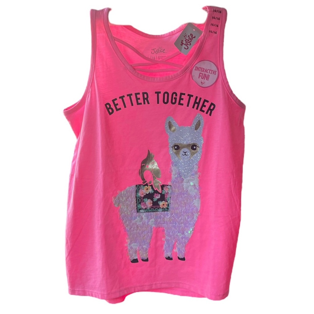 Justice Girl's Pink Sequined LAMA Embellished Tank Top Shirt Size 14/16